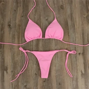 Sexy weibliche Swinga Tanga Bikini Set Side Palings Verband Hals Badebad Verstellbares Strandbekleidung Solid Bikini Innenkleidung 2024 8 Hauptbikini -Verkäufe mit Anpassung - №4