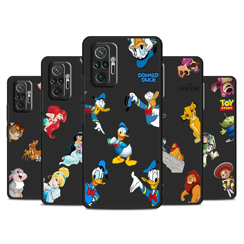 Case For Xiaomi Redmi Note 11 10 9 Pro 10S 11S 12 9A 9C 9T K40 8 8T 7 10C K50 Black Silicone Phone Cover Disney Princess Cars