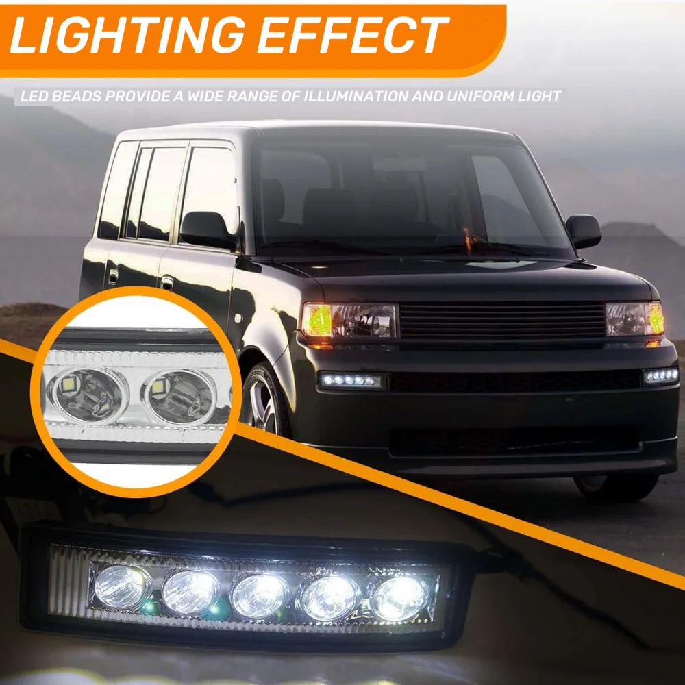 MOVOTOR 2PCS Clear Lens Front Bumper Running LED Fog Light For Scion XB 2003-2007