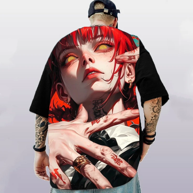 T-shirt da uomo nuova retrò T-shirt a maniche corte con stampa di caratteri 3d Top Street Hip Hop Abbigliamento uomo T-shirt oversize allentata per uomo 2024