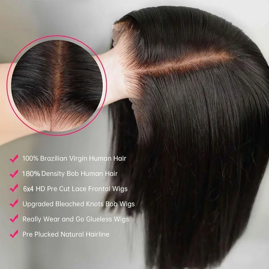 250 Density Silky Straight Short Bob 5x5 Glueless Lace Human Hair Wigs 13x4 13x6 Hd Transparent Lace Wig Brazilian Natural Black Wig For Women