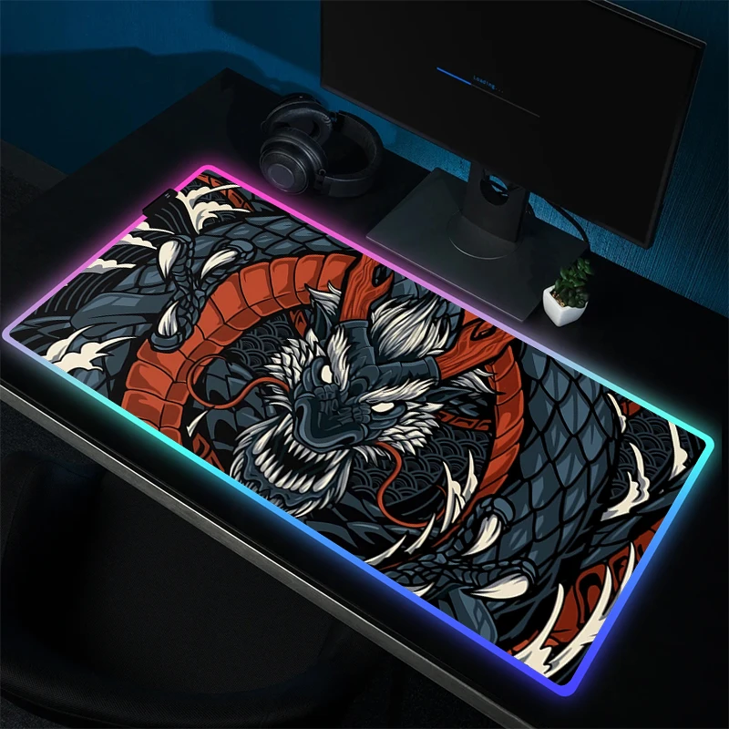 Rgb Muis Mat Dragon Rubber Muismat Grote Gaming Muismat Gamer Vergrendeling Rand Bureau Mat Led Hd Print Accessoires Antislip Tapijt