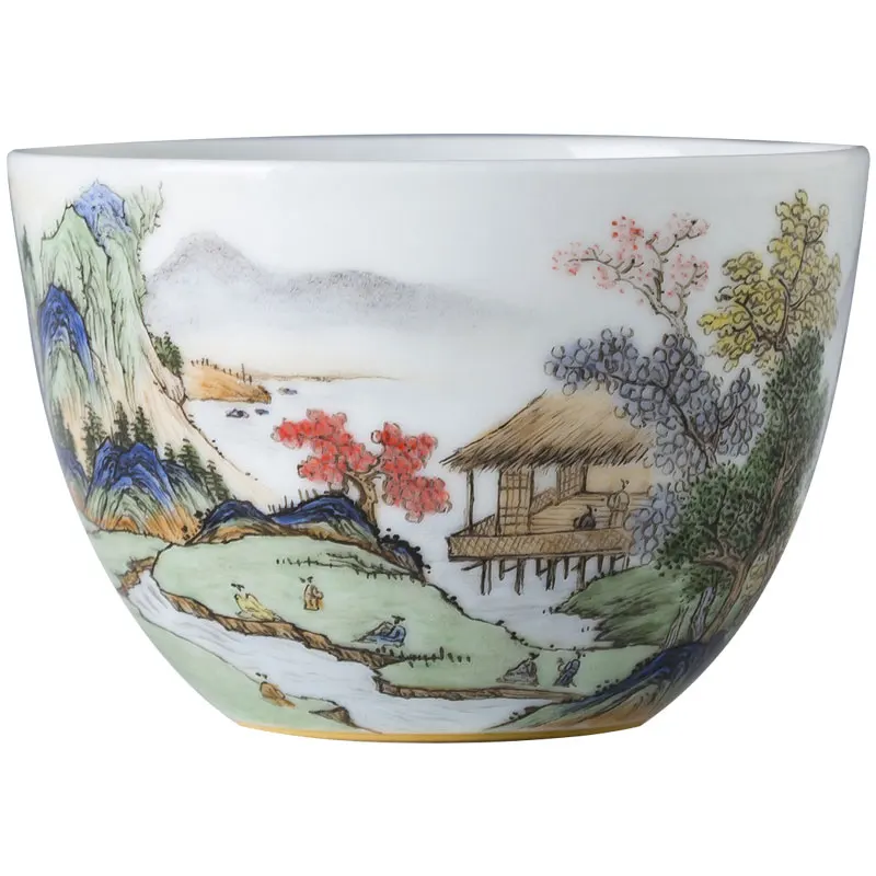 |tea cup Master Cup pure hand-painted pastel Castle Peak thatched cottage sleeping foot cup Jingdezhen hand-made tea set