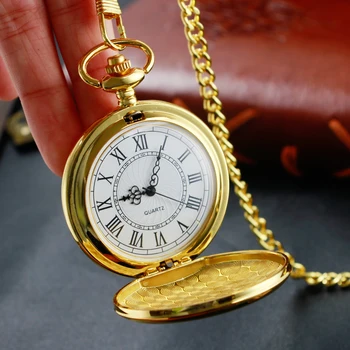 Gold Smooth Simple Digital Display นาฬิกาพ็อกเก็ตควอตซ์ Vintage สร้อยข้อมือสร้อยคอผู้ชายและผู้หญิงของขวัญ