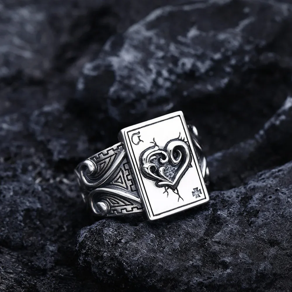 Hip Hop Gothic Punk Ace of Spades Poker Ring Men's and Women's Fashion Trend Jewelry Personalized Niche Party BanquetRingJewelry