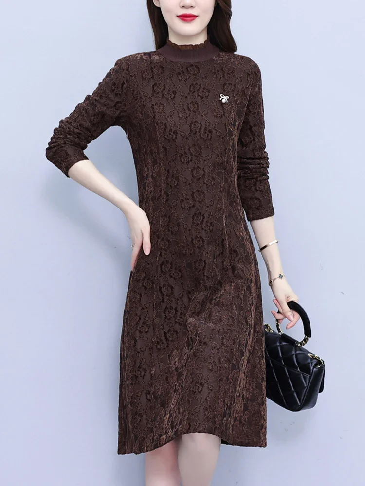 Vestido Midi de punto de terciopelo grueso para mujer, vestido de noche de fiesta de lujo, Vintage, ajustado, sólido, elegante, coreano, Invierno