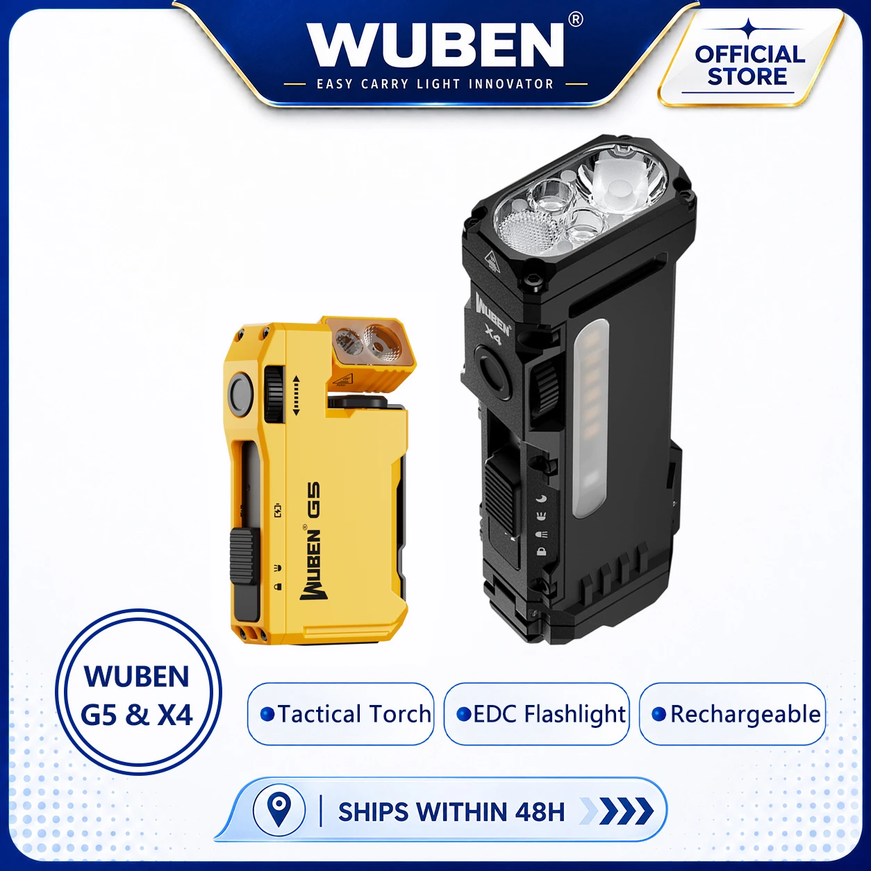 Wuben G5 & X4 EDC Flashlight Rechargeable Magnetic Tail Tactical Flashlights Multi-Mode RGB Light for Home Camping Emergency