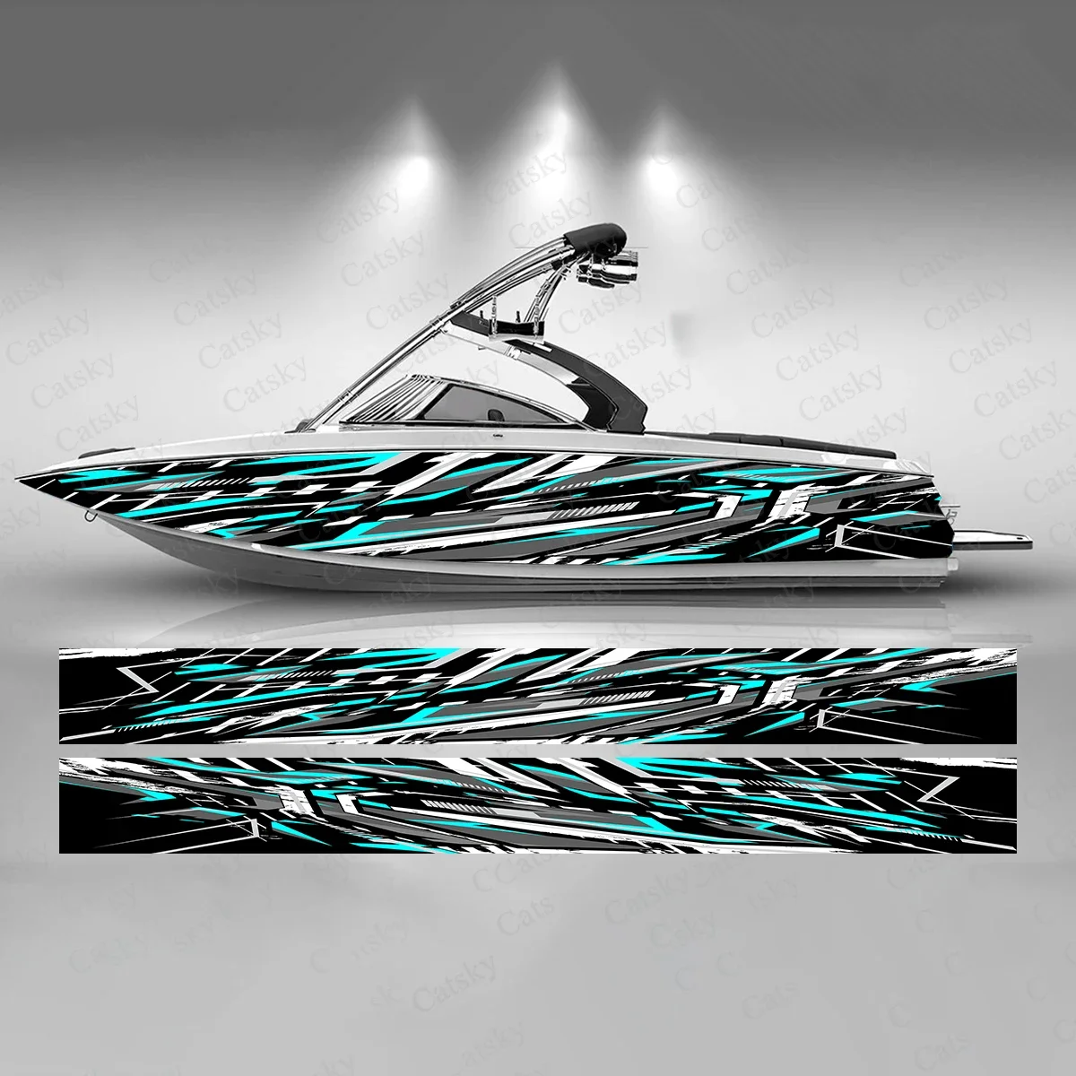 

Light Blue Gradient Stripes Boat Sticker Fashion Custom Fish Boat-Sticker Vinyl Waterproof Boat Wrap Graphic Boat Wrap Decal