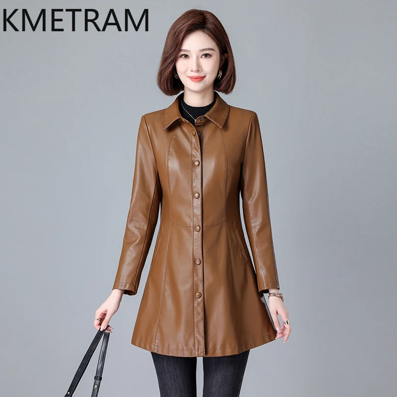 KMETRAM-Veste en Cuir de Mouton Naturel pour Femme, Mi-Longueur, Combiné Coréen, Printemps Automne, Ourlet Slim Fit 2024