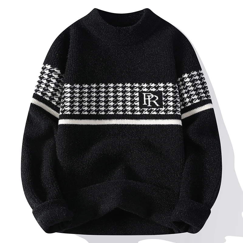 

2024 Autumn and Winter Letter Jacquard Pattern Knit Sweater Trend Casual Round Neck Knitted Pullover Korean Social Knitting Tops