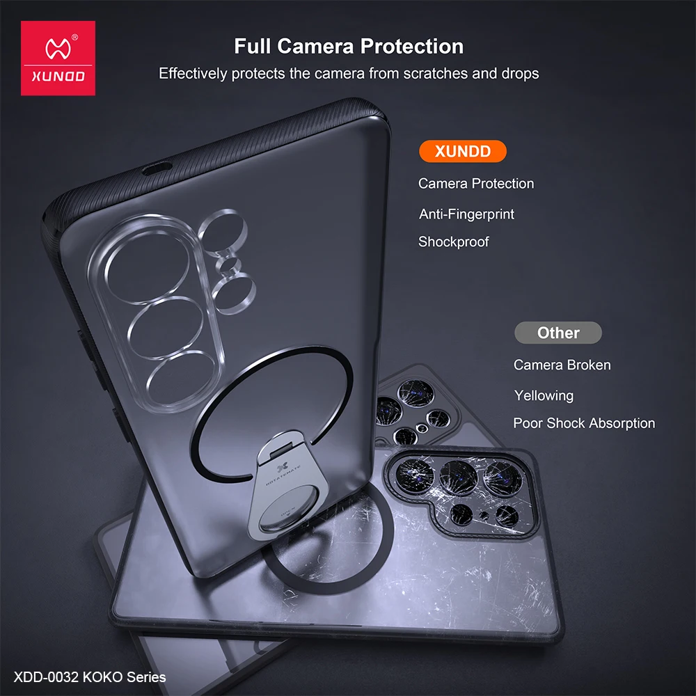 Etui XUNDD do Samsung Galaxy S26 Ultra, matowe, z PC, antypoślizgowe, odporne na odciski palców, z regulowaną podstawką i uchwytem pierścieniowym. — zdjęcie produktu 2