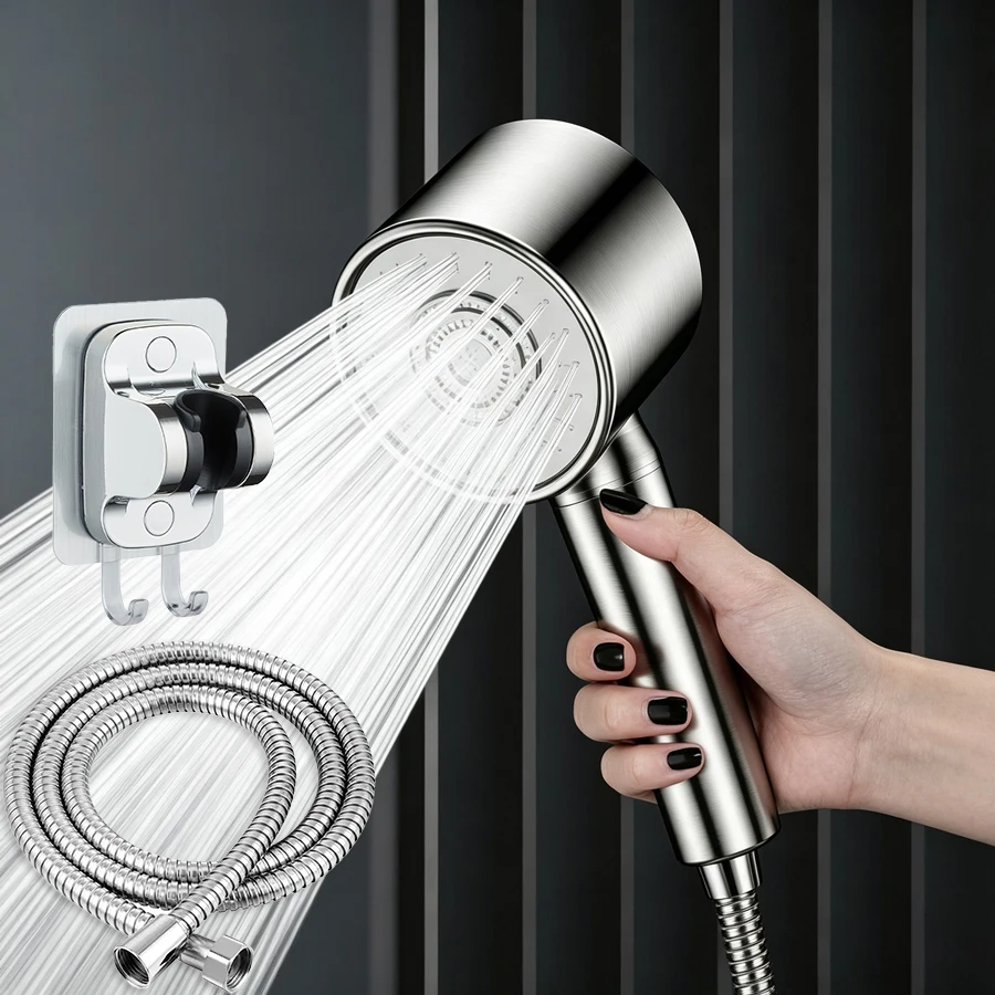 3 Modes Stainless Steel Shower Head High Pressure Saving Water Shower   Large Flow Handheld Shower Head Bathroom Accessories