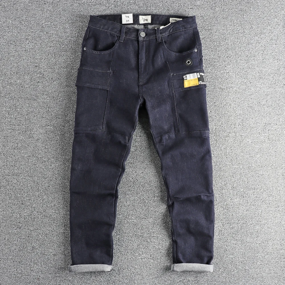 Retro trend three-dimensional cut version of jeans men's micro elastic wash blue small straight leg everything pants