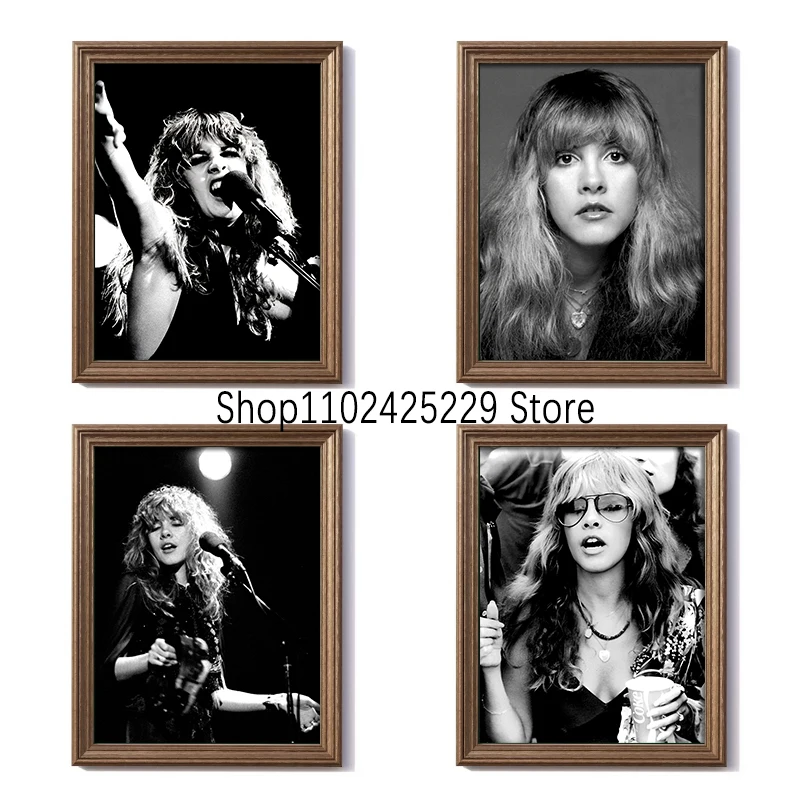 Young Stevie Nicks Poster Canvas Printing Black and White Vintage Print Music Wall Art Decor Stevie Nicks Photo Home Bar Decor