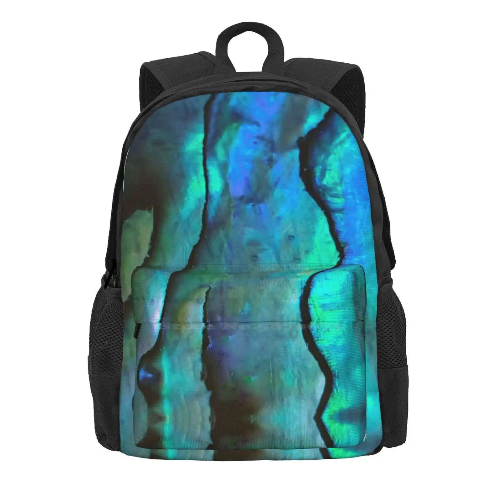 Iridescent Teal Abalone Shell. Flashy Teal Close Up Photography Bag Backpack For Men Women Girls Teenage Teal Shell Abalone