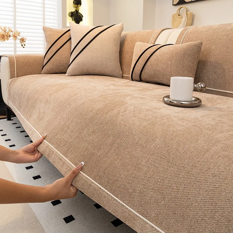 Hot Selling Four Universal Anti Slip Sofa Mat New Chenille Sofa Cushion Couch Cover Modern Backrest Towel L Shape Sofa Towel view 2