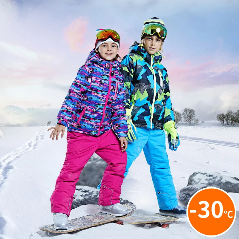 -30℃ Children's ski suit snow set cross-country 100-160cm 5 6 7 8 9 10 11 12 13 14 15 years boys girls Off road Warm waterproof