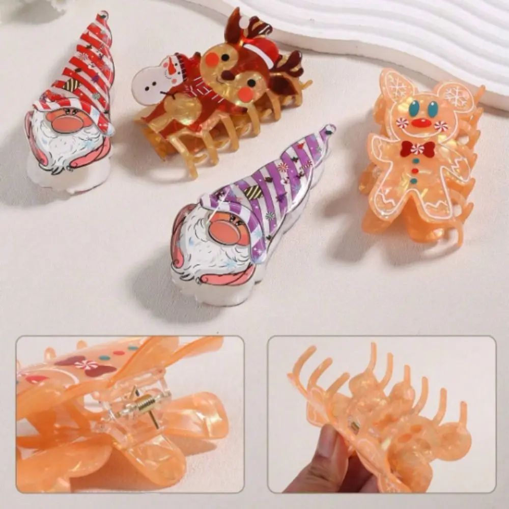 Funny Elk Christmas Hair Claw Cartoon Cute Acetate Shark Clip Acetic Acid Snowman Xmas Grab Clip Girl