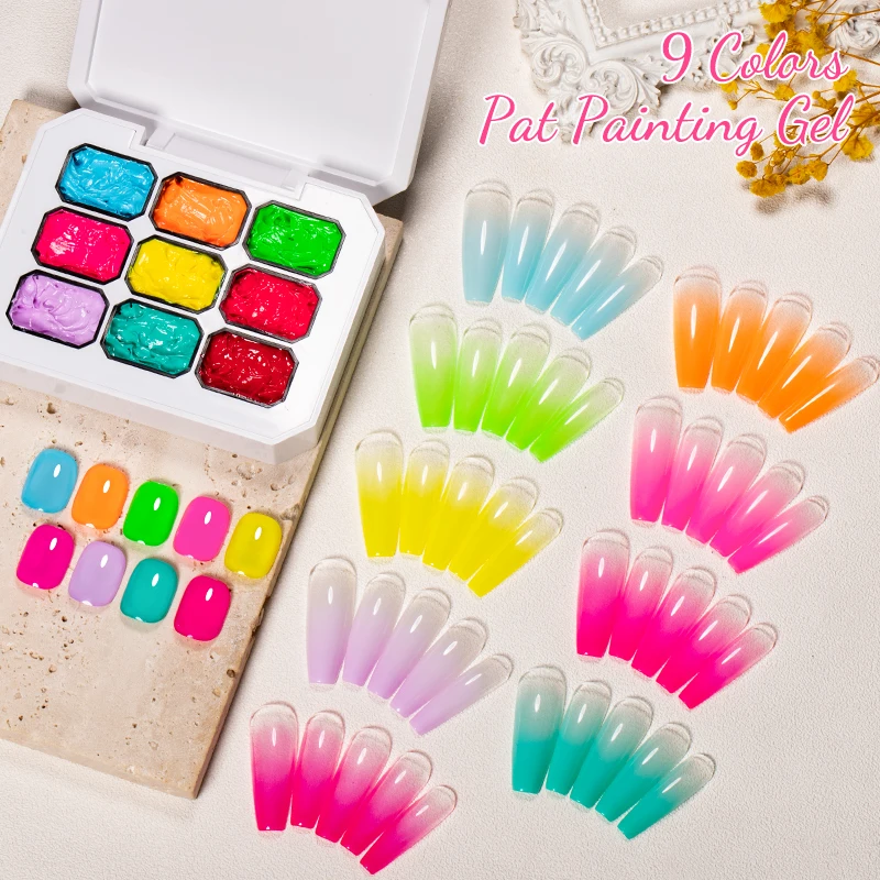 9 ألوان معكرون بات اللوحة جيل للأظافر البولندية الملونة الفلورسنت مسمار الفن دهان داي هلام الورنيش UV/LED نقع قبالة مانيكير #2