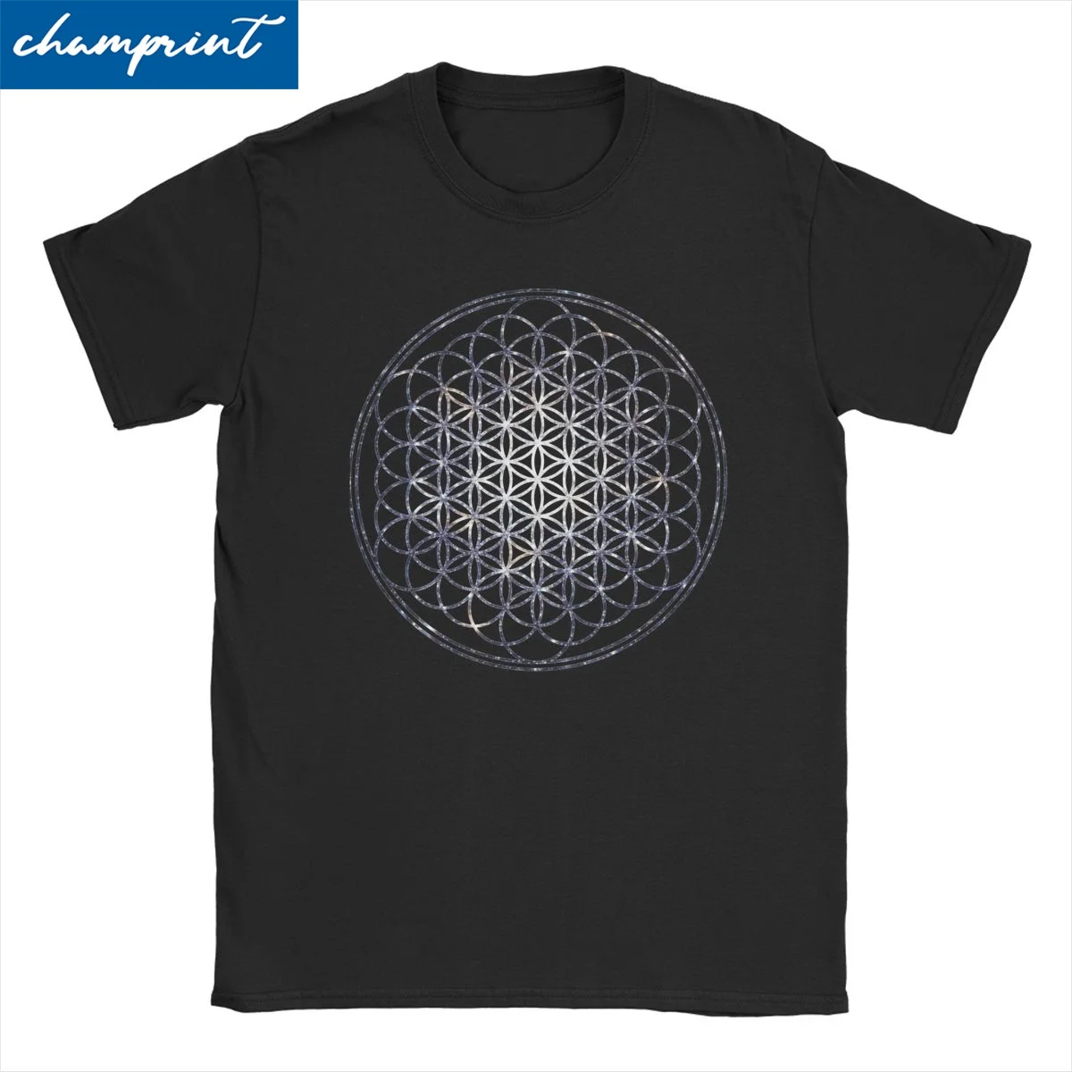 Flower Of Life Sacred Geometry Star Cluster Men T Shirt Mandala Religious Tee Shirt Crewneck T-Shirt Pure Cotton Summer Clothes