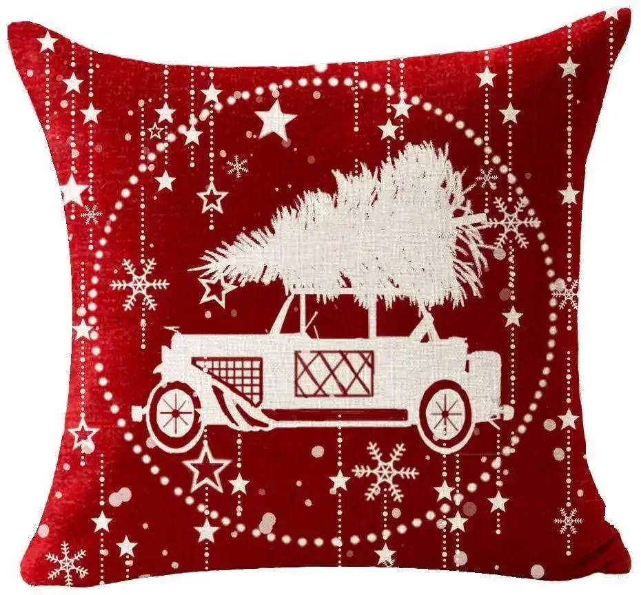 Christmas Cotton Linen Santa Snowflake Elk Custom Throw Pillow Pillowcase Cushion Home Decor Gift New Year