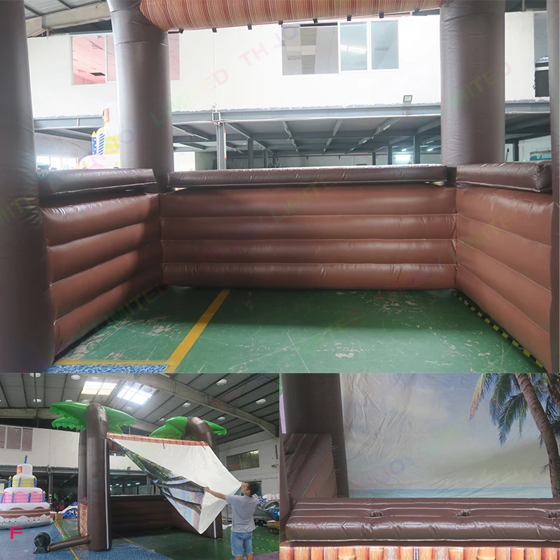 กลางแจ้ง Inflatable Tiki บาร์ปาล์มต้นไม้ Inflatable Beach Bar เต็นท์เสิร์ฟอาหาร Concession Stand สําหรับ Backyard Party