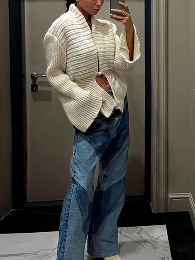 

Новинка 2025 года, зимний мягкий удобный однотонный свитер, элегантный офисный свитер с длинными рукавами, модный вязаный пуловер с глубоким вырезом и v-образным вырезом