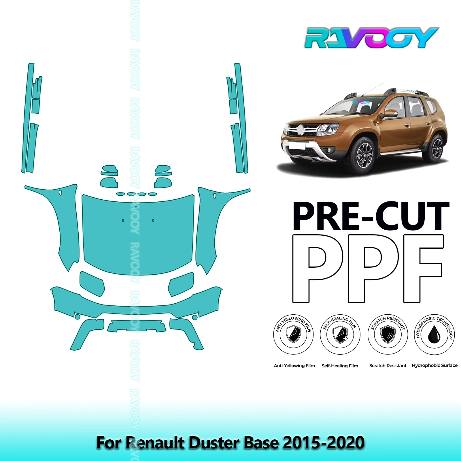 

Front Kit+Rockers Clear Bra Precut PPF Paint Protection Film For Renault Duster Base 2015-2020