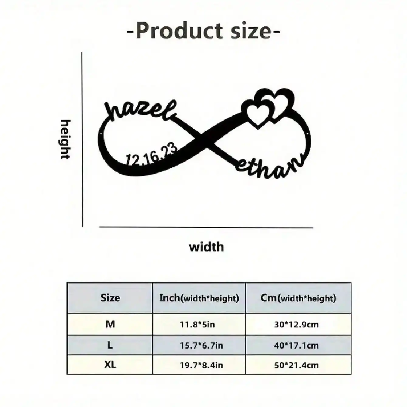 

Personalized Infinite Heart Metal Wall Art Custom Name Date Home Decor Gift