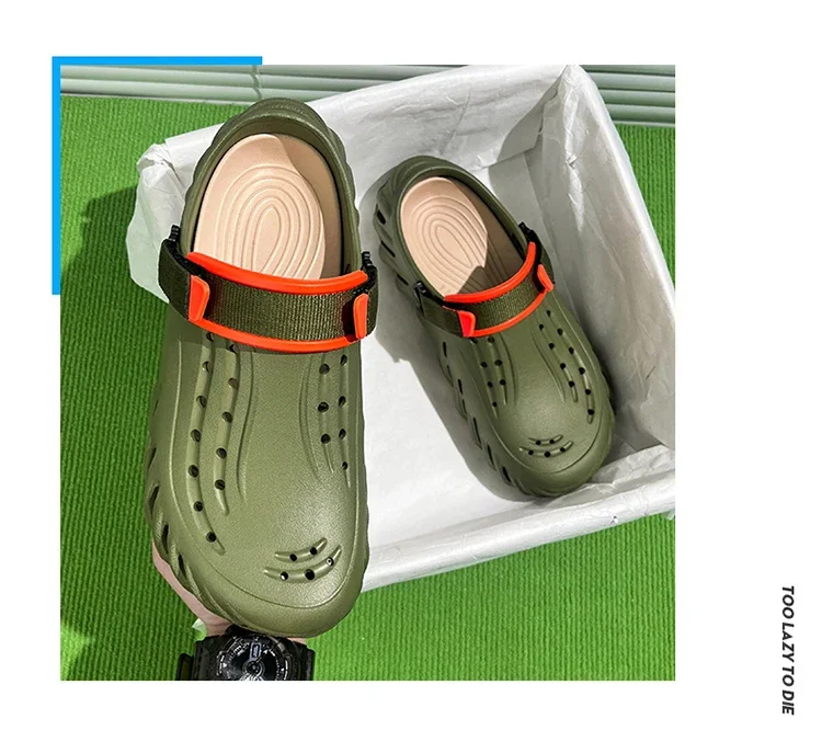 Marken-Herren-Slipper – Weiche und bequeme perforierte Outdoor-Schuhe, wasserdicht, höhenerhöhend, coole EVA-Fahrschuhe – Detail 20