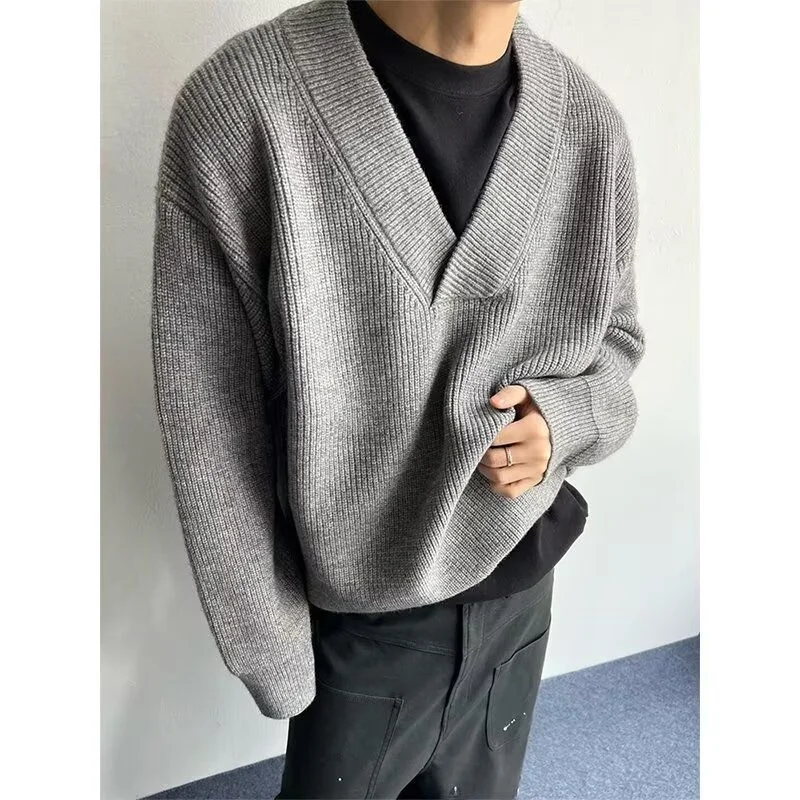 Sweater Rajut Pria Hong Kong, Model Longgar, Tebal untuk Musim Dingin, Hoodie Santai untuk Pasangan, Nuansa Mewah, Pakaian Luar Trendi