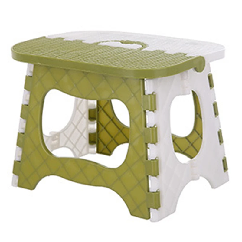 Plastic Folding Stool Thickening Chair Portable Children Convenient Dining Stool-Green + White