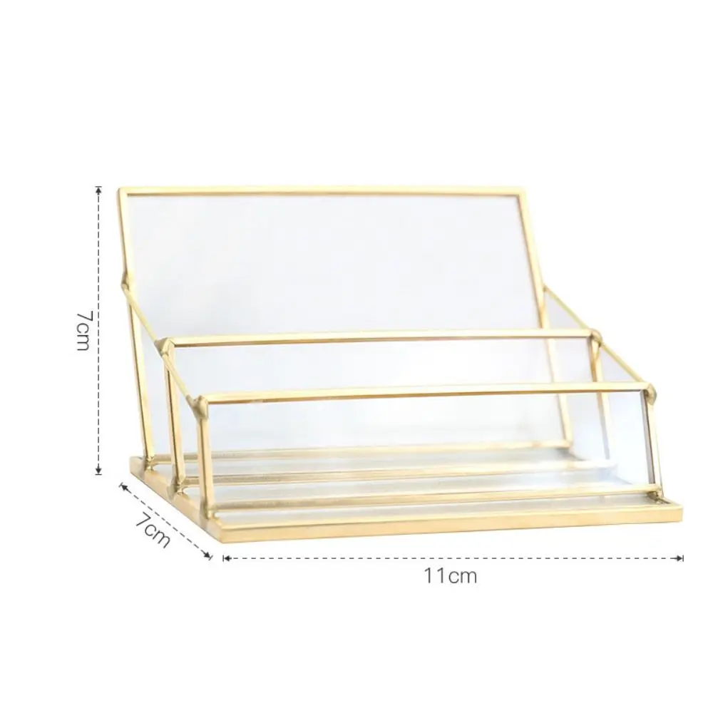 Imagem -05 - Metal Glass Business Card Holder Clear Stand Brass Professional Office Name Card Display Stand Elegante Business Card Organizer