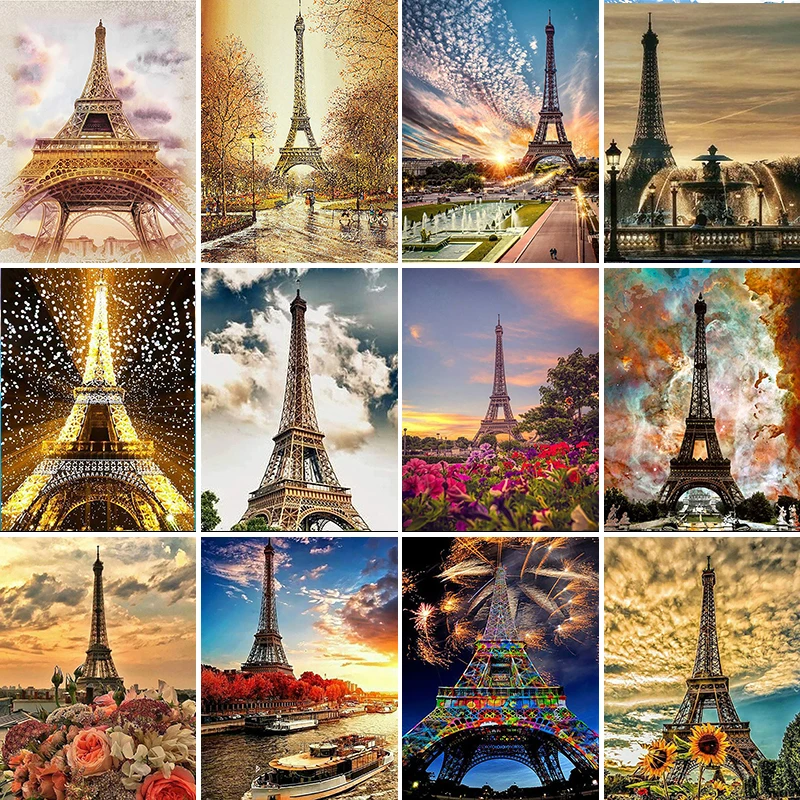 Kit de peinture diamant bricolage pour adulte, tour Eiffel, art de la mosaïque de paysage, peinture 5D, point de croix, décoration d\'intérieur