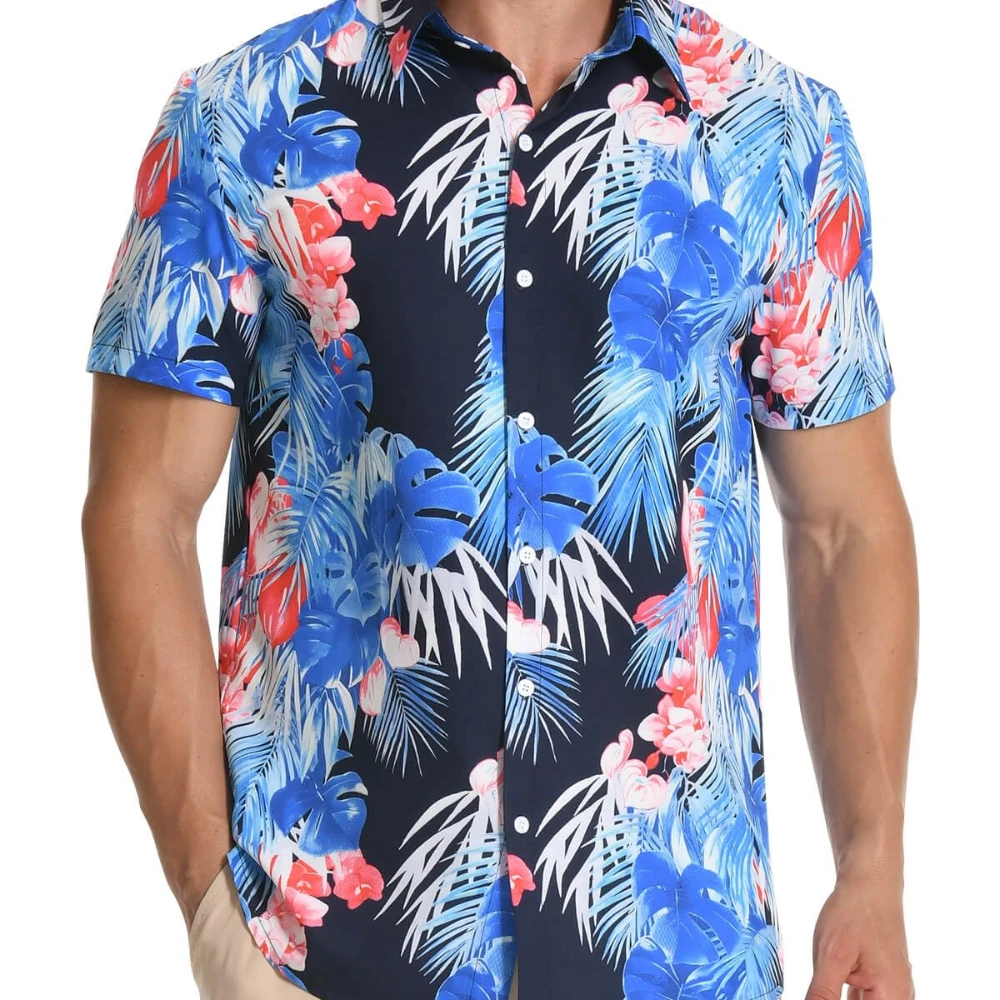 Camisa masculina casual havaiana de praia, 2024, casual, para rua, casual, diário, manga curta, moda, abotoada, camisa para meninos