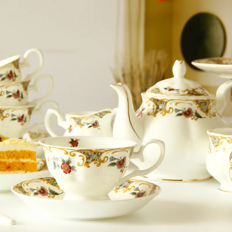 21pcs , real bone china coffee sugar , porcelain taza nespresso, cup set, milk oolong tea pot set, afternoon tea