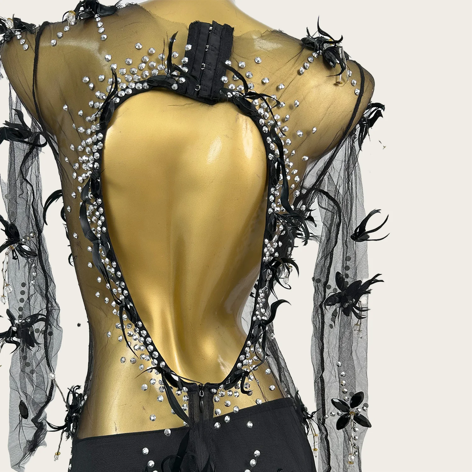 

Sexy See Through Sheer Mesh Black Feather Long Dress Nightclub Showgirl Hot Girl Outfit Singer Dancer Stage Show Wear Heimaolifu