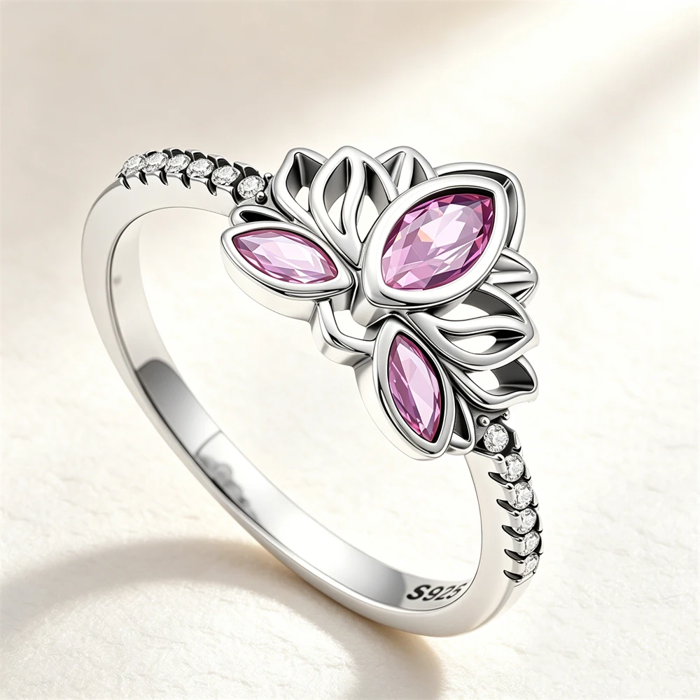 Women's 925 Silver Pink Blue Butterfly Love Ring