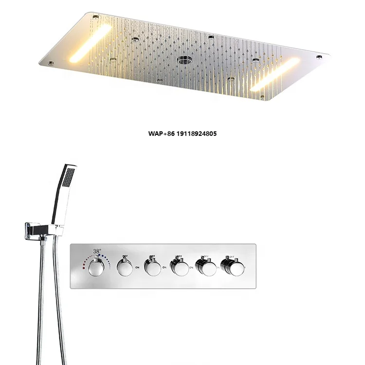 Large Rain Shower System LED Showerhead Massage Waterfall Mist Column Bath Faucets Thermostatic Mixing Valve