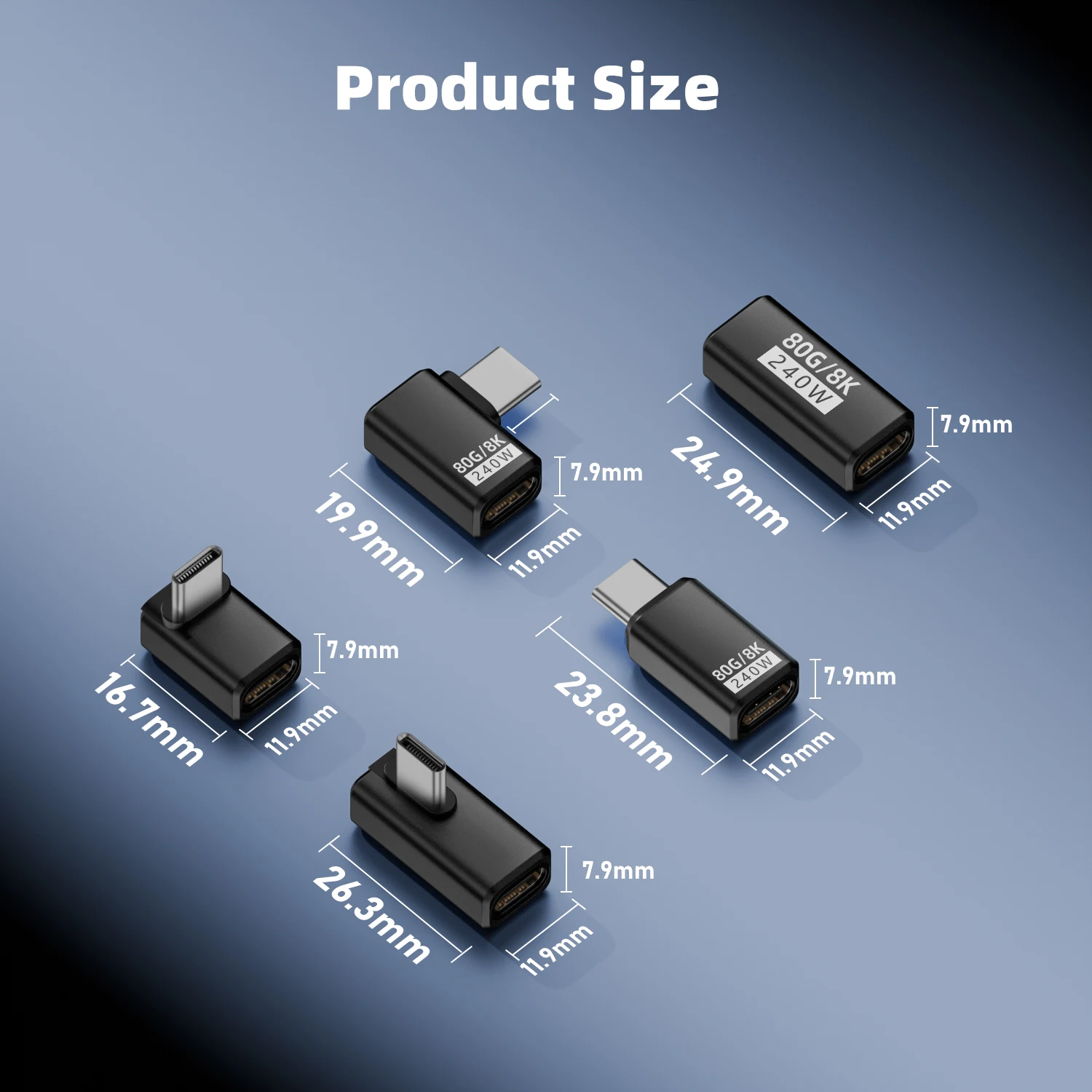USB4 V2 90 Degree Type C Angle Adapter 80Gbps Thunderbolt 5 4 3 Elbow Adapter 240W USB-C Cable Connector 40Gbps for MacBook Air image 6