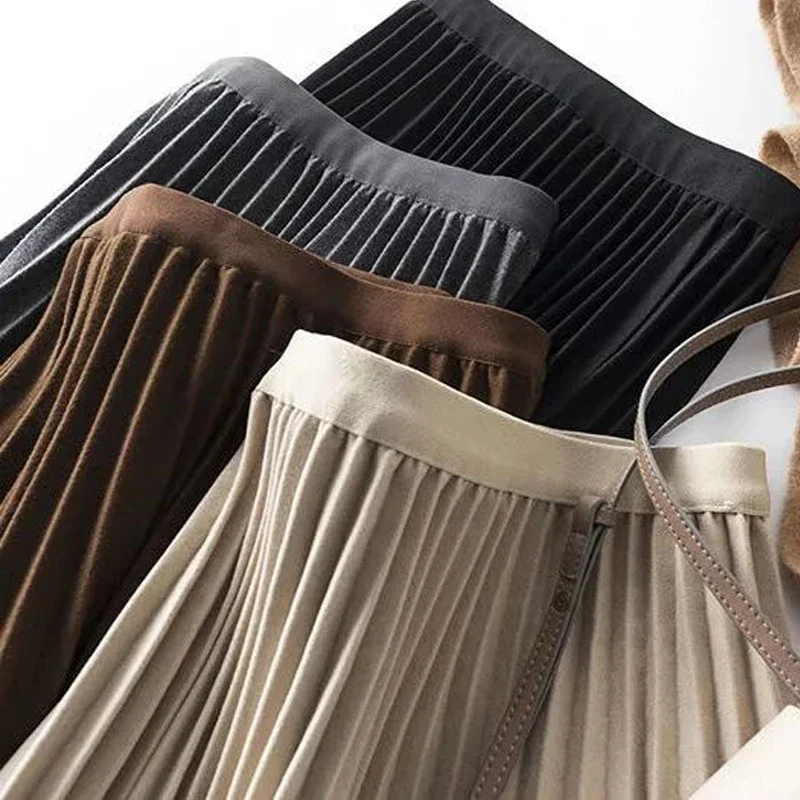 

Утолщенная шерстяная юбка коричневого цвета, женская осенне-зимняя новая свободная модная юбка в корейском стиле, элегантная повседневная плиссированная юбка с высокой талией