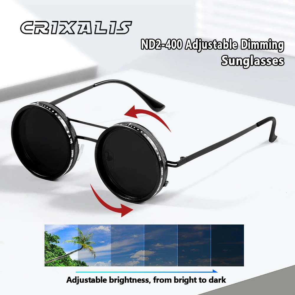 

CRIXALIS 9-Level ND2-400 Adjustable Dimming Glasses For Men Women Casual Round Polarized Fishing Men Sun Glasses UV400 Shade