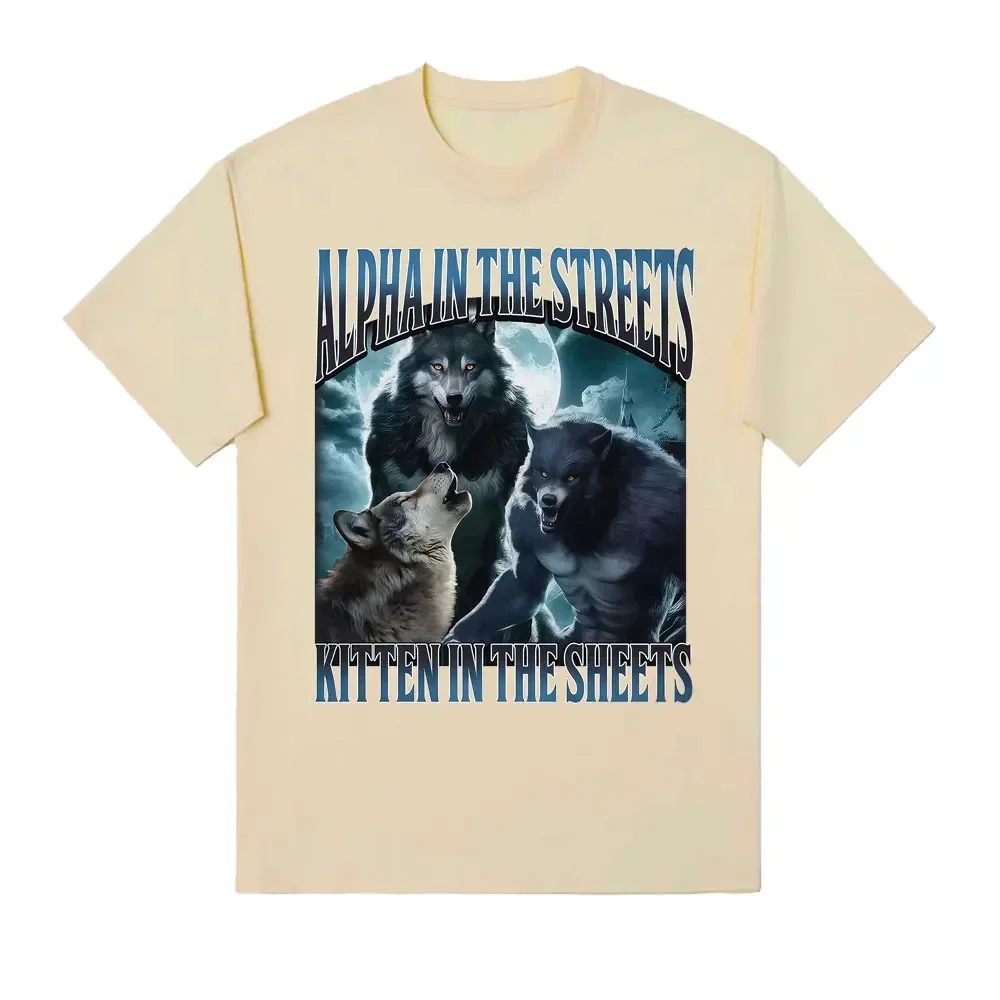 مضحك ألفا في الشوارع هريرة في الأوراق تي شيرت بالذئب ميمي تي شيرت الرجال النساء عادية الراحة تي شيرت #3