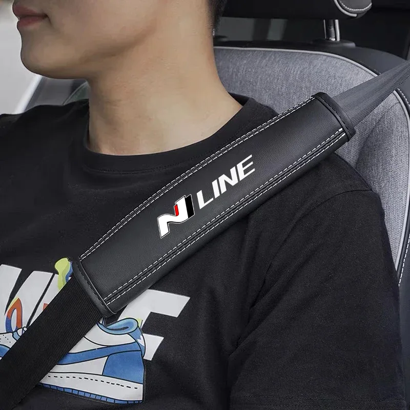 2Pcs Top Nappa Leather Car Seat Belt Shoulder Cover for Hyundai N LINE NLINE i20 i30 i40 N Performance Sonata Car Accessories