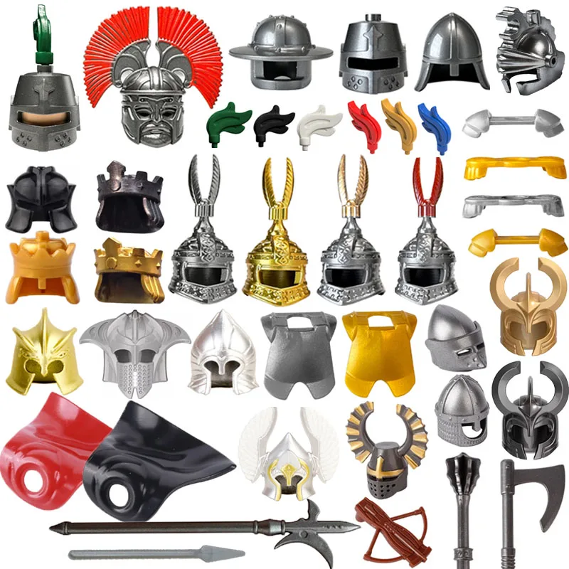 MOC Building Blocks Medieval Knight Soldier Action Figures Weapons Accessories Sword Spear Cape Vest Helmet Armor Gift Toy Brick