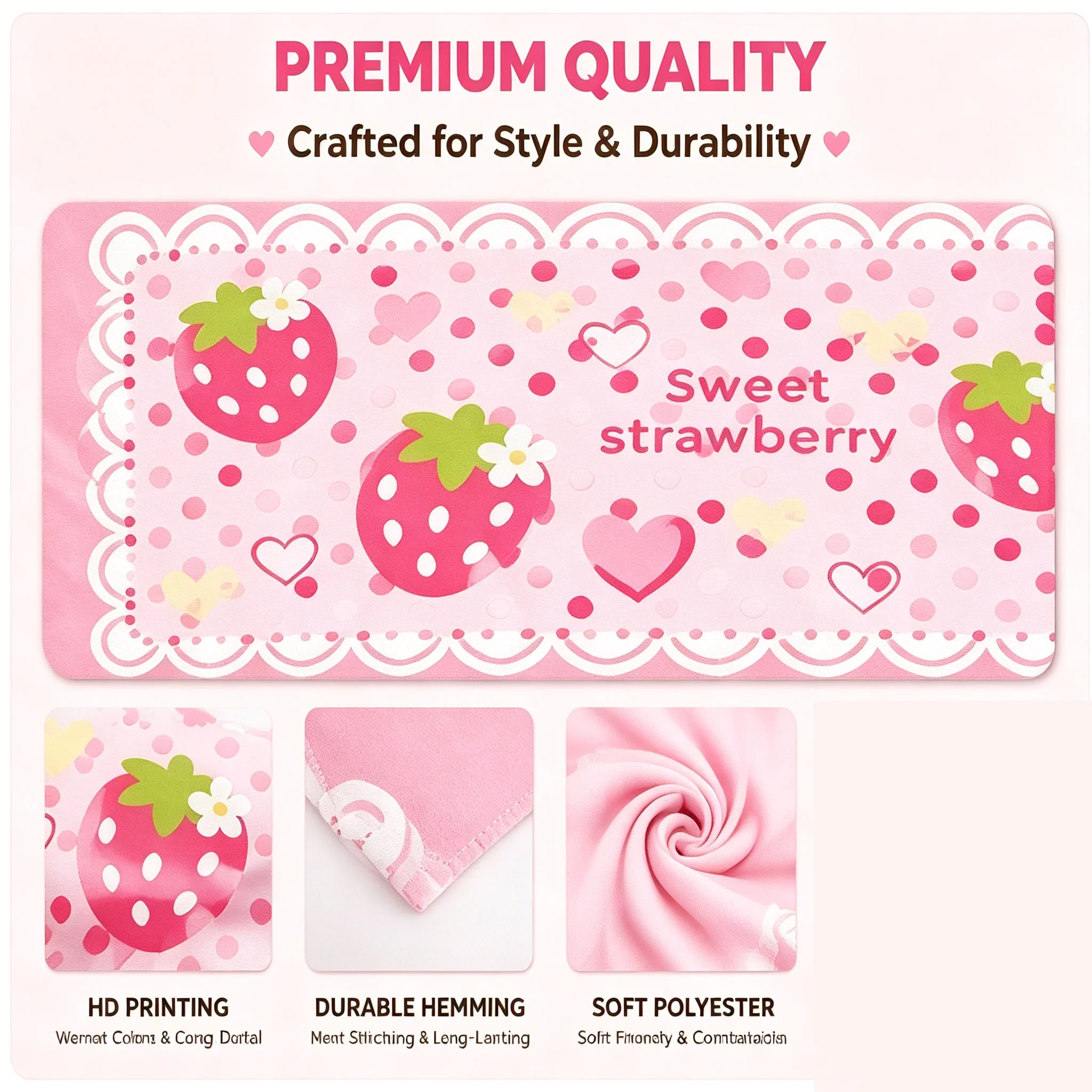 Sweet Strawberry Long Tapestry Sweet Cake Pink Dress, Vertical Anime Wall Decoration for Otaku Bedroom House Sweet Pink Gift