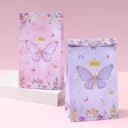 6pcs Pink Purple  Butterfly Theme Gift Bags Paper Candy Packaging Bags Kids Girls Birthday Wedding Party Baby Shower Supplies