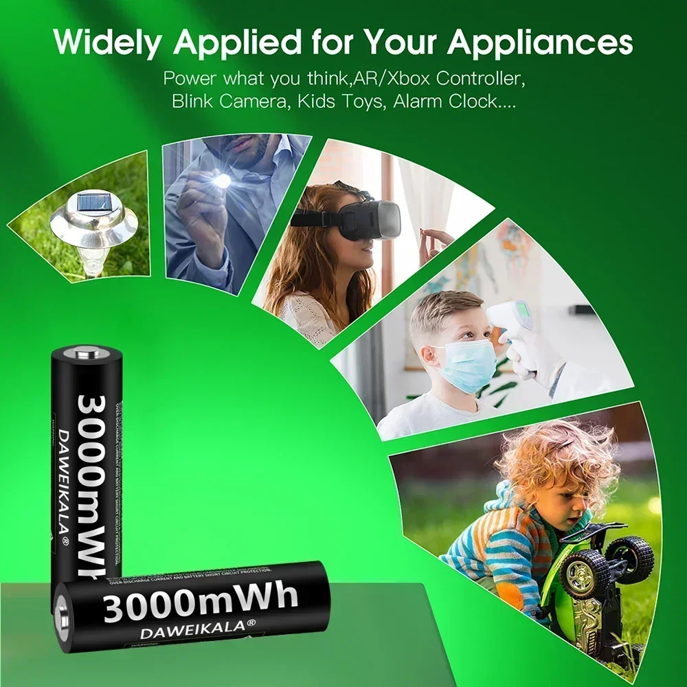 1.5V AAA 3000mWh Li-Ion Battery 2000+ Cycles for Mouse Flashlight Fan Game Machine CE Certified