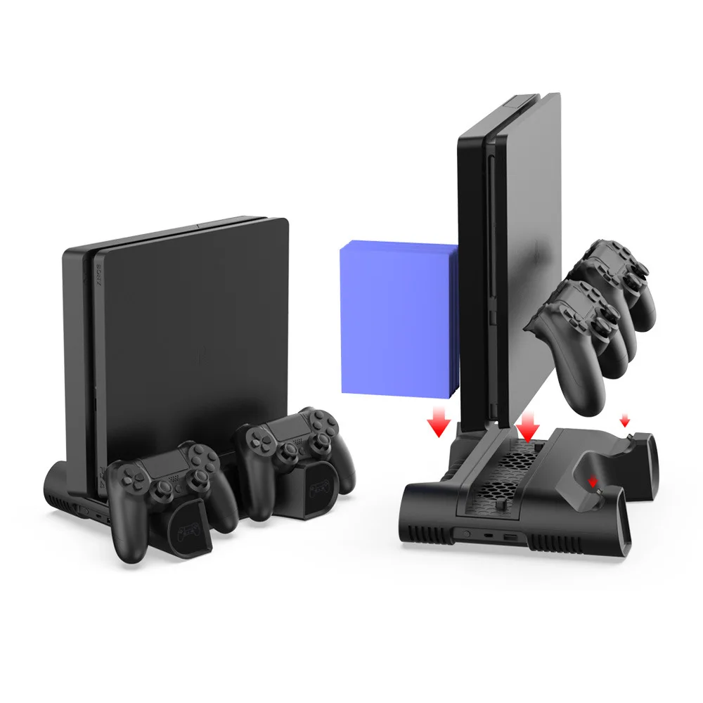 Upgraded Dock PS4/SLIM/PRO All-in-one Cooling Fan Base + Storage Disc Rack Controller Double Charging Station