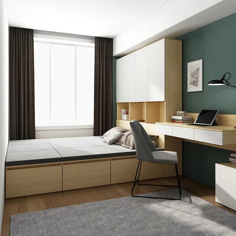 Japanese-style, custom-made 1-system integral storage bed, platform bed, step meter bed